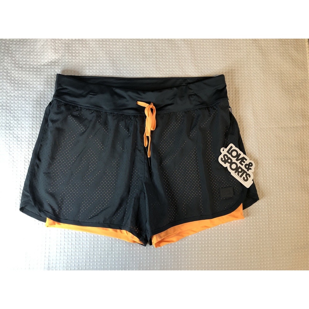 Love & Sports NEW -Women's - XL (16/18) - Black & Orange Lined - Running Shorts